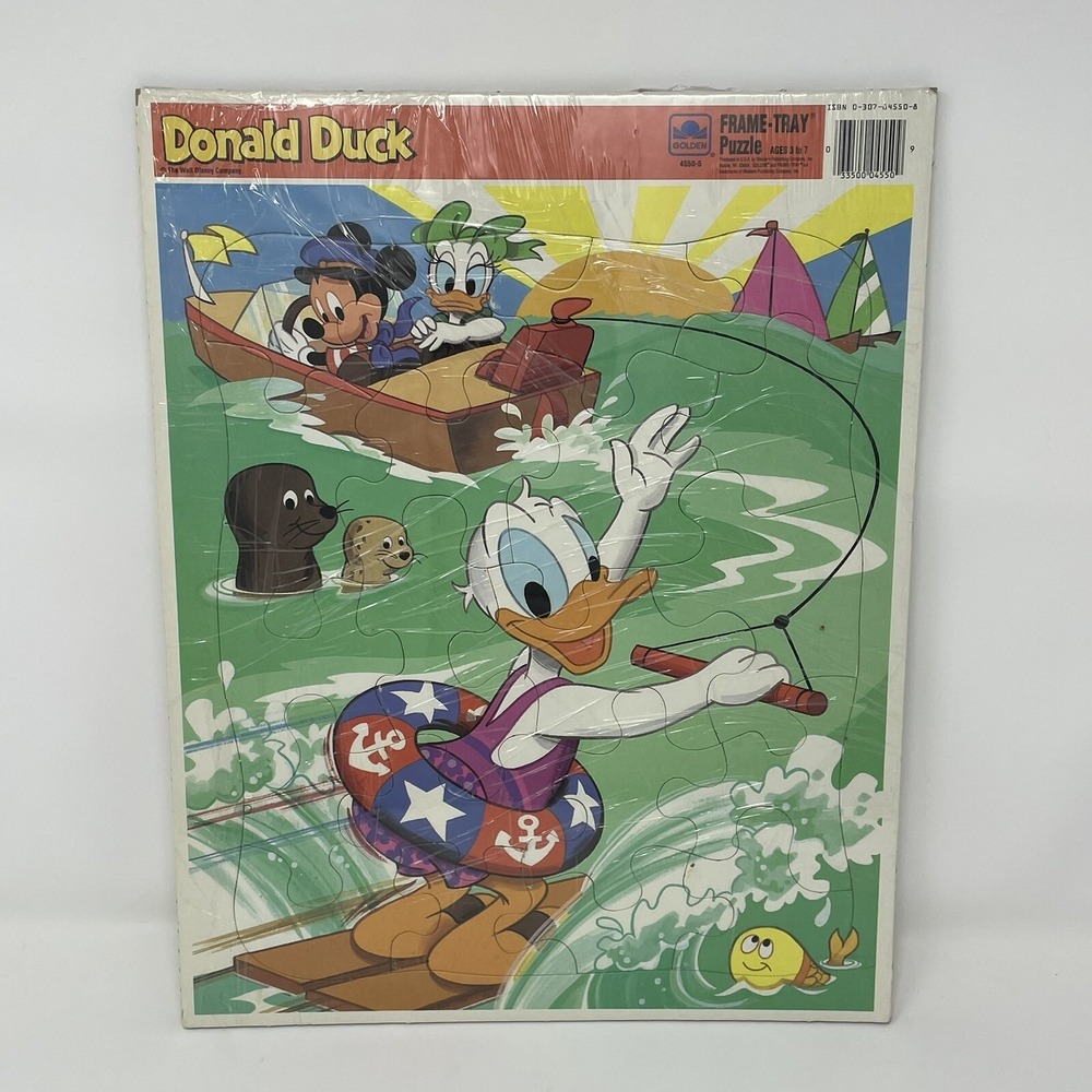 VINTAGE‎ Donald Duck Disney Classic Golden Frame Tray Puzzle Mickey Daisy Child